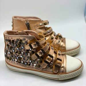 Girls Ash Studded Leather Sneakers in Rose Gold